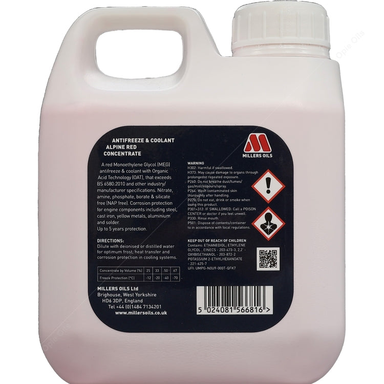 Millers Oils Alpine Red Antifreeze & Coolant Concentrate